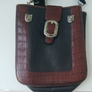 Brighton Black and Brown Messenger Bag with Silver Accents
